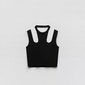 ZARA NWT Cut Out Knit Halter Top Chic Black Sleeveless Women's Size S